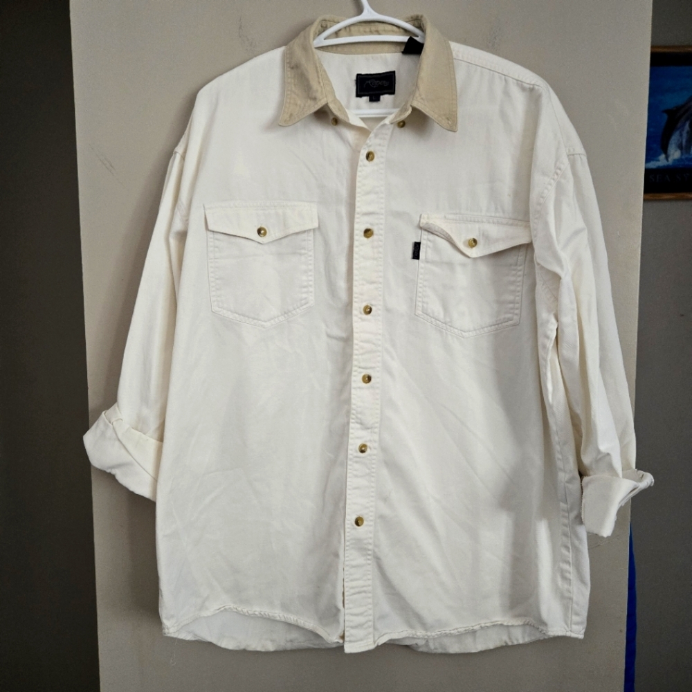 Roper Cream Button-Down Shirt with Tan Collar